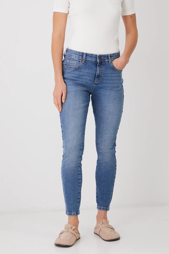 Džíny dámské skinny, se sepraným efektem modrá barva BASIC modrá RS25-SJD020
