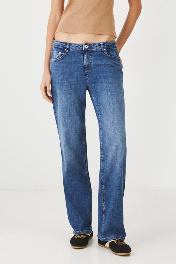 Jeansy damskie wide leg z efektem sprania kolor niebieski RS25.SJD203 niebieski RS25