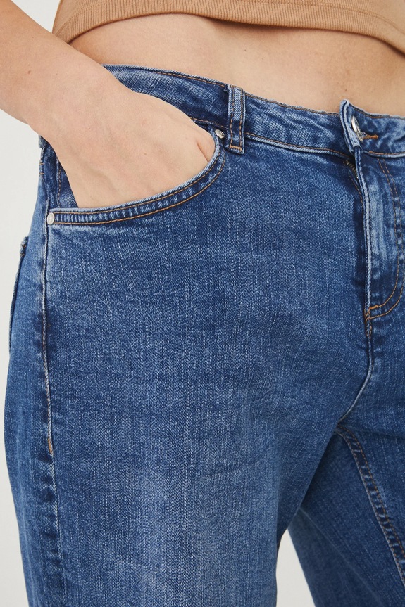 Jeansy damskie wide leg z efektem sprania kolor niebieski niebieski RS25.SJD203