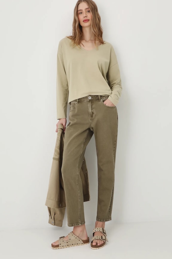 Jeansy damskie straight z efektem sprania zielony RS25.SJD504