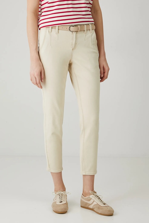 Jeansy damskie carrot z paskiem kolor beżowy RS25-SJD702 beżowy RS25