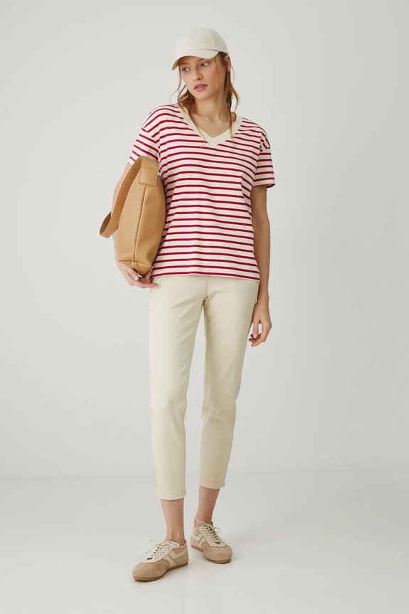 Jeansy damskie carrot z paskiem kolor beżowy beżowy RS25-SJD702