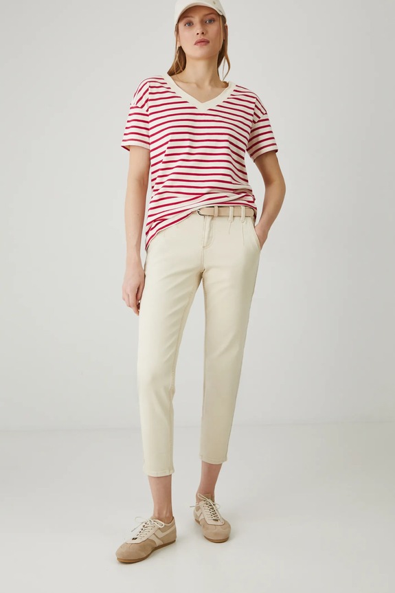 Jeansy damskie carrot z paskiem kolor beżowy beżowy RS25-SJD702