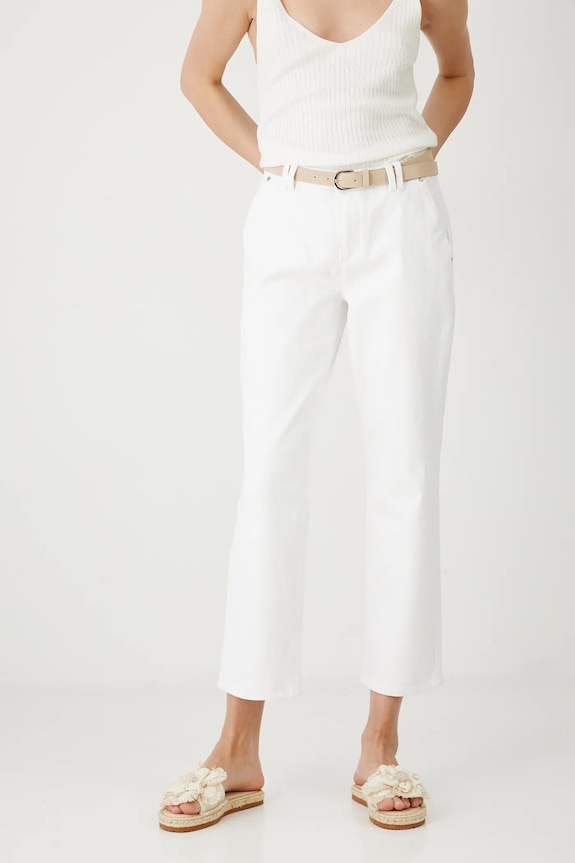 Jeansy damskie chino z paskiem kolor biały RS25-SJD900 biały RS25