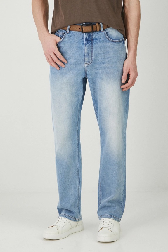 Jeansy męskie loose z przetarciami kolor niebieski niebieski RS25-SJM606