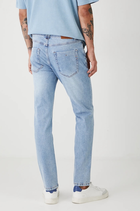 Odzież Jeansy męskie slim z przetarciami kolor niebieski RS25-SJM900 niebieski