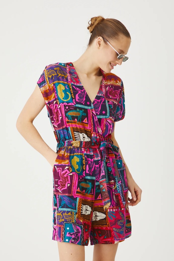 Kombinezon damski z paskiem kolor multicolor casual multicolor RS25-SKD0B0