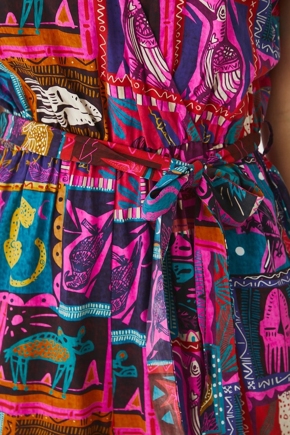 Kombinezon damski z paskiem kolor multicolor RS25-SKD0B0 multicolor