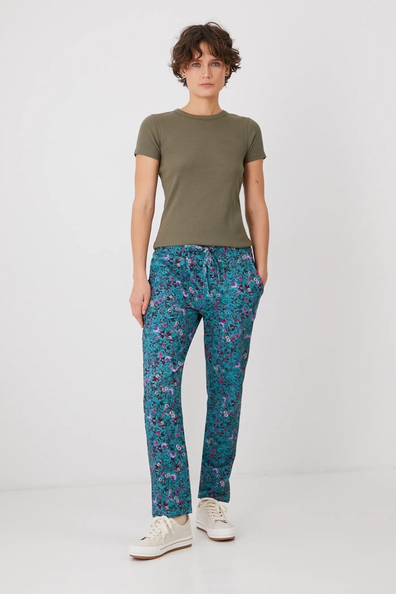 Spodnie dresowe bawełniane damskie z elastanem wzorzyste kolor zielony z elastanem turkusowy RS25.SPD020