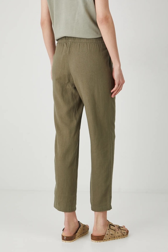 Odzież Spodnie z lnem damskie chino gładkie kolor zielony RS25.SPD070 zielony