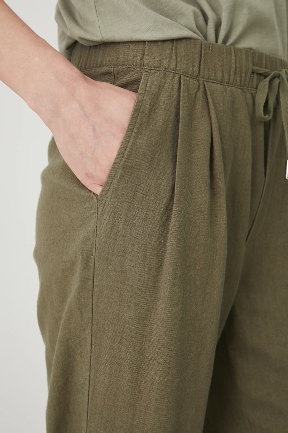 Spodnie z lnem damskie chino gładkie kolor zielony zielony RS25.SPD070