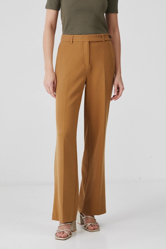 Kalhoty dámské wide leg, hladký povrch hnědá barva RS25.SPD200 hnědá RS25