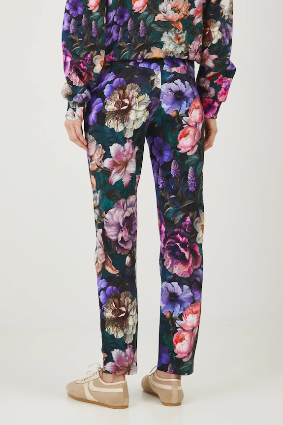 Oblečenie Bavlnené tepláky dámske s elastanom a s kvetinovým vzorom zelená farba RS25.SPD308 tyrkysová