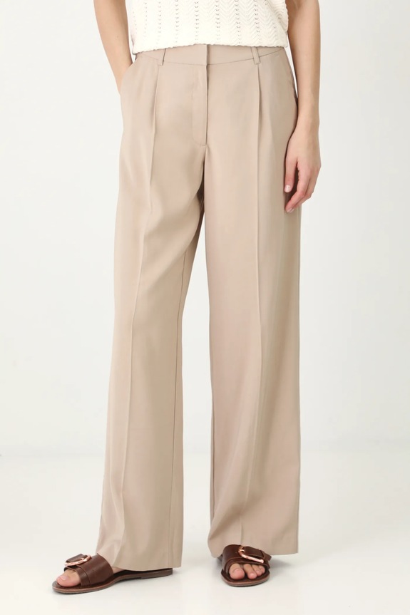 Spodnie damskie wide leg z wiskozą kolor beżowy tkanina beżowy RS25.SPD500
