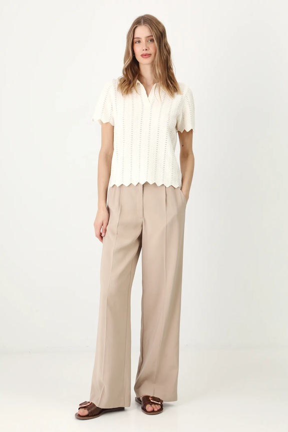 Spodnie damskie wide leg z wiskozą kolor beżowy RS25.SPD500 beżowy RS25