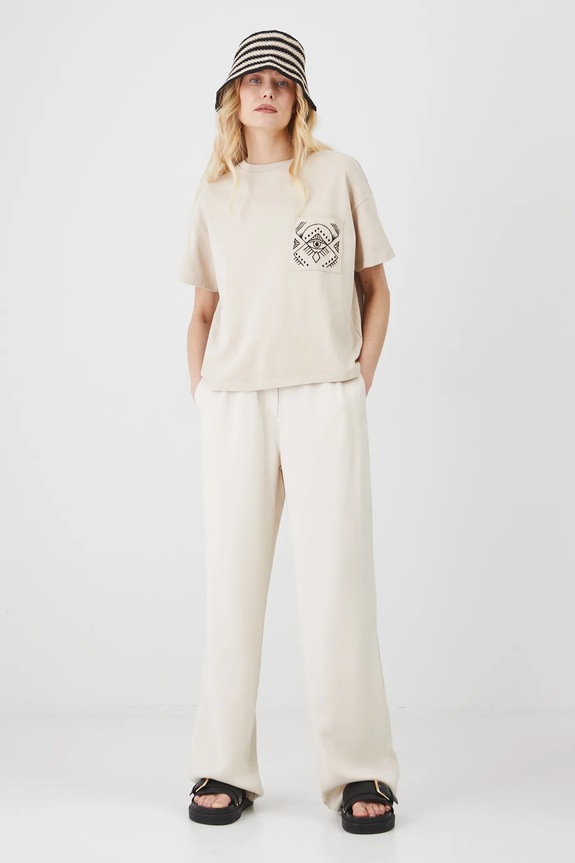 Spodnie damskie gładkie z lyocellu kolor beżowy beżowy RS25.SPD604