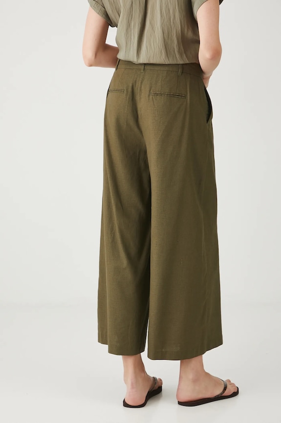 Odzież Spodnie z lnem damskie culottes gładkie kolor zielony RS25-SPD900 zielony