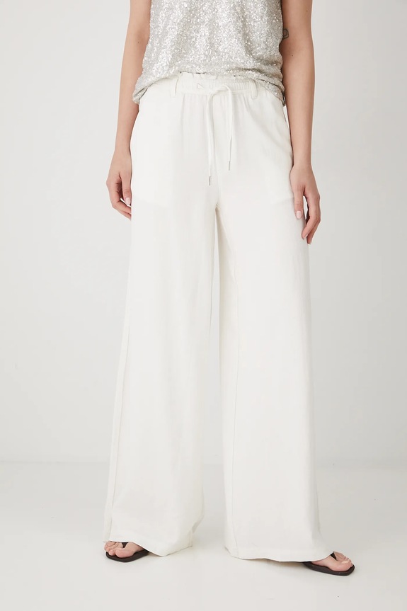 Spodnie z domieszką lnu damskie wide leg gładkie kolor beżowy RS25-SPD901 beżowy RS25