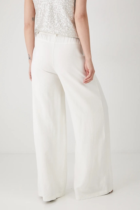 Odzież Spodnie z domieszką lnu damskie wide leg gładkie kolor beżowy RS25-SPD901 beżowy