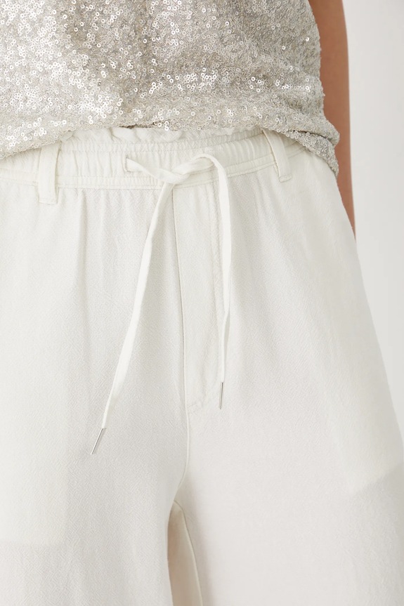 Spodnie z domieszką lnu damskie wide leg gładkie kolor beżowy beżowy RS25-SPD901