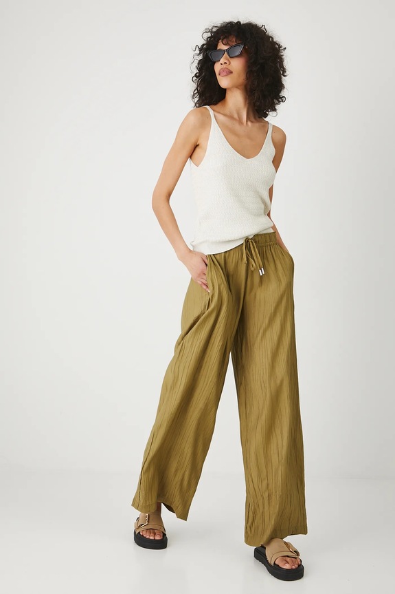 Spodnie damskie wide leg z wiskozą kolor zielony RS25-SPD908 zielony RS25