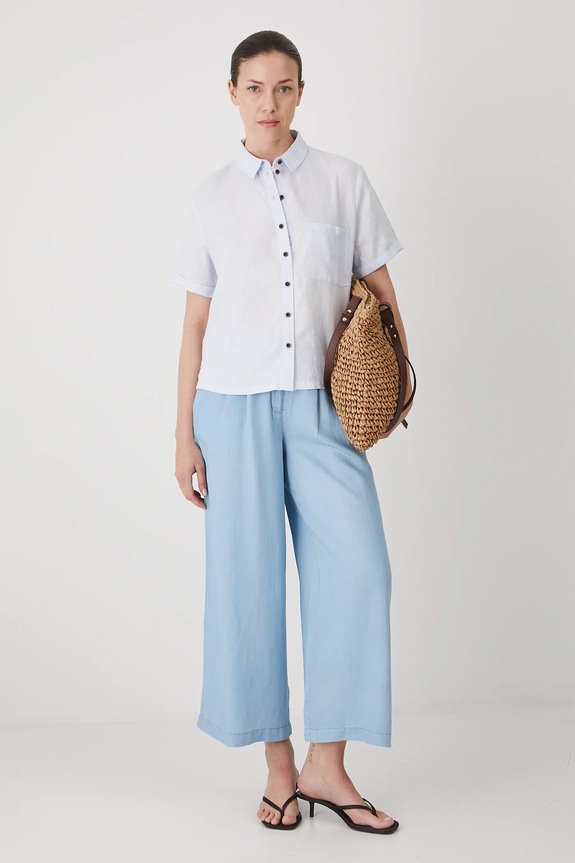 Spodnie damskie z paskiem z lyocellu kolor niebieski RS25-SPD909 niebieski RS25