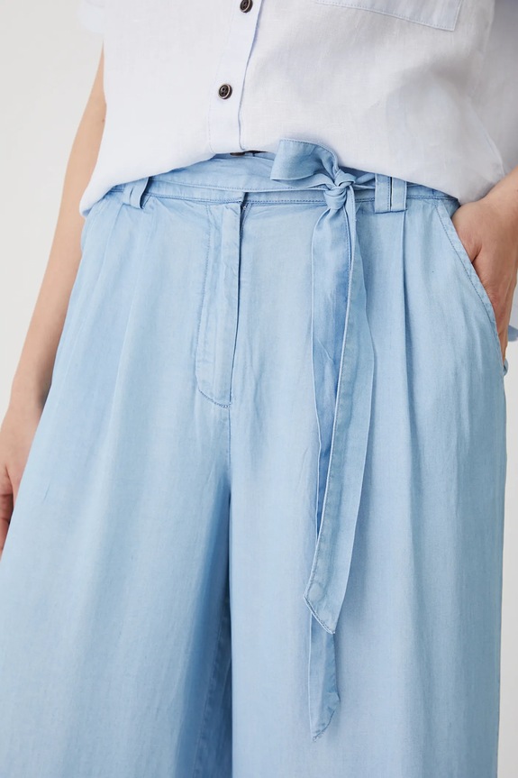 Spodnie damskie z paskiem z lyocellu kolor niebieski niebieski RS25-SPD909