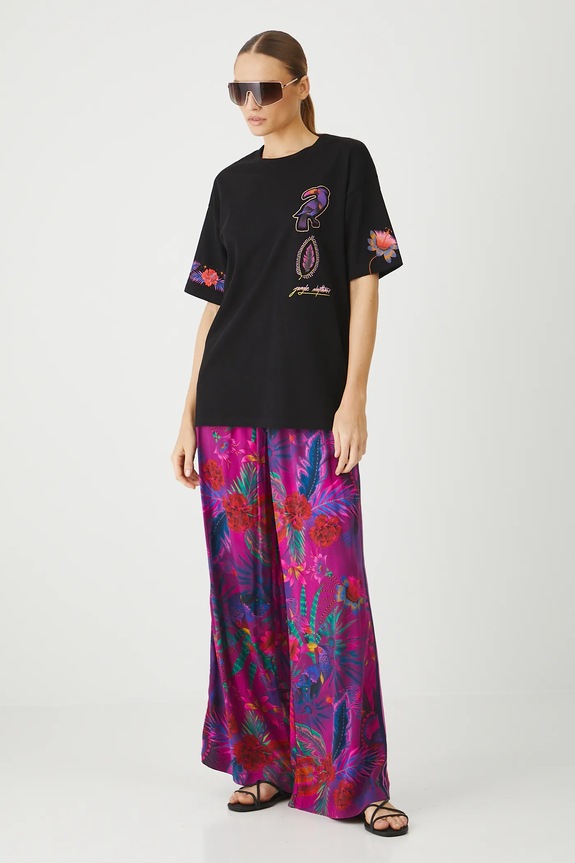 Spodnie damskie wide leg wzorzyste kolor różowy RS25.SPDA03 różowy RS25