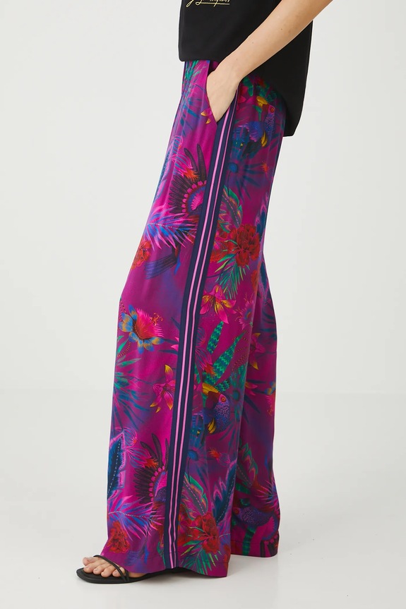 Spodnie damskie wide leg wzorzyste kolor różowy różowy RS25.SPDA03