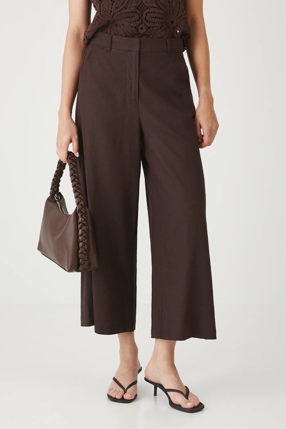 Spodnie z lnem damskie culottes gładkie kolor brązowy RS25-SPDB02 brązowy RS25