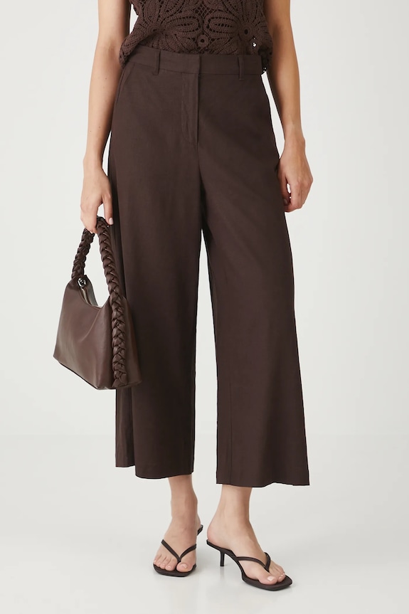 Spodnie z lnem damskie culottes gładkie kolor brązowy RS25-SPDB02 brązowy RS25