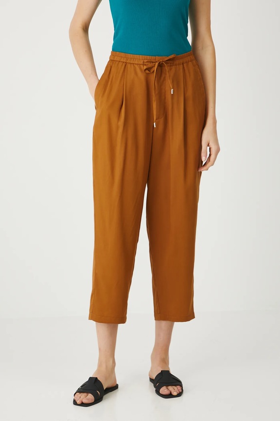 Spodnie damskie slouchy z lyocellu kolor brązowy RS25-SPDB03 brązowy RS25