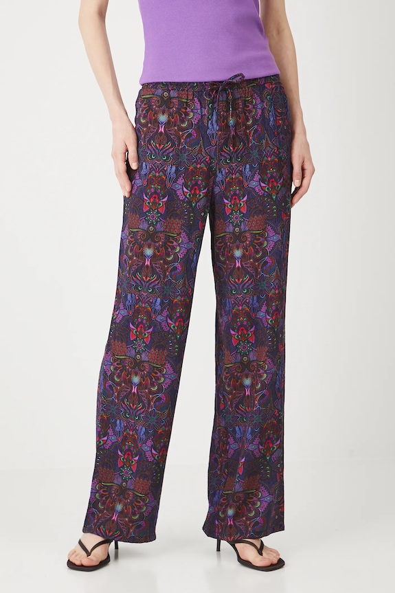 Spodnie damskie wide leg wzorzyste kolor multicolor tkanina multicolor RS25-SPDC00