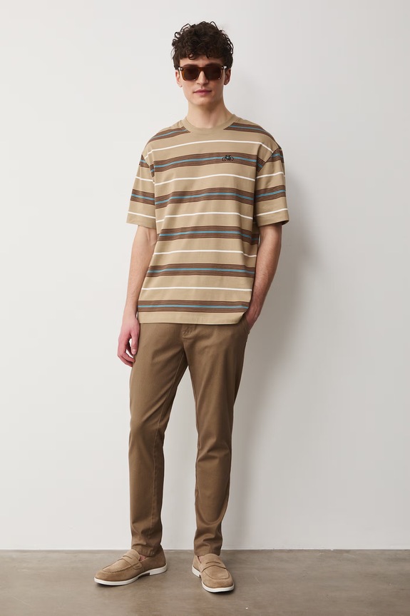 Kalhoty pánské slim, s páskem béžová barva RS25-SPM010 béžová RS25