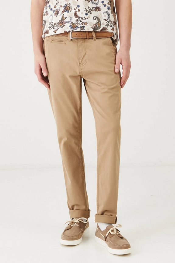 Kalhoty pánské slim, s páskem béžová barva látka béžová RS25-SPM032