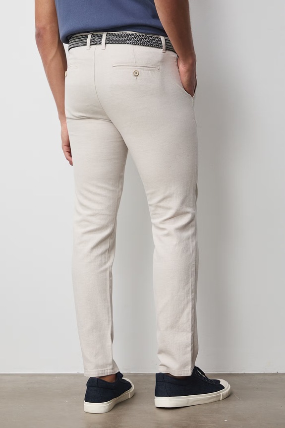 Odzież Spodnie z lnem męskie z paskiem melanżowe kolor beżowy RS25-SPM061 beżowy