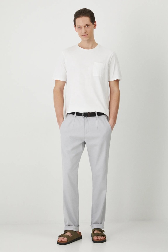 Spodnie z lnem męskie z paskiem melanżowe kolor szary tkanina szary RS25-SPM061