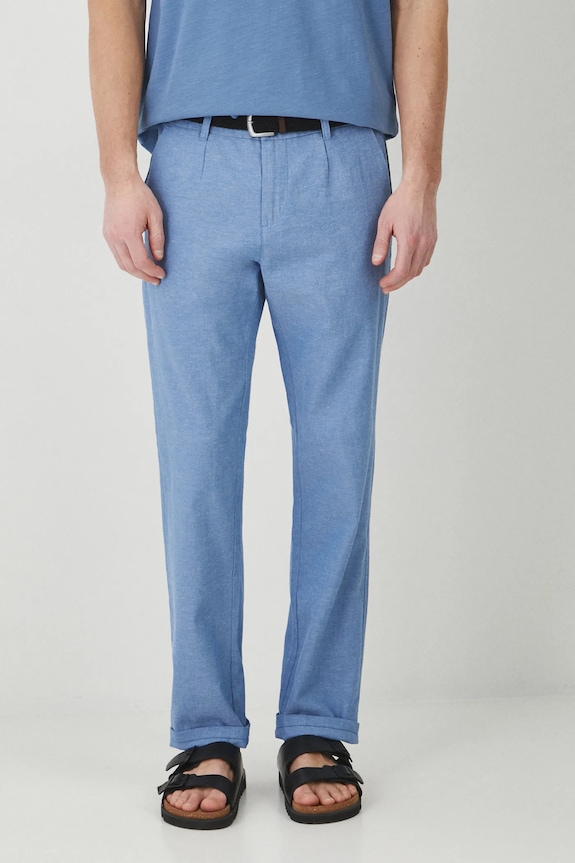 Spodnie z lnem męskie z paskiem melanżowe kolor niebieski tkanina niebieski RS25-SPM061