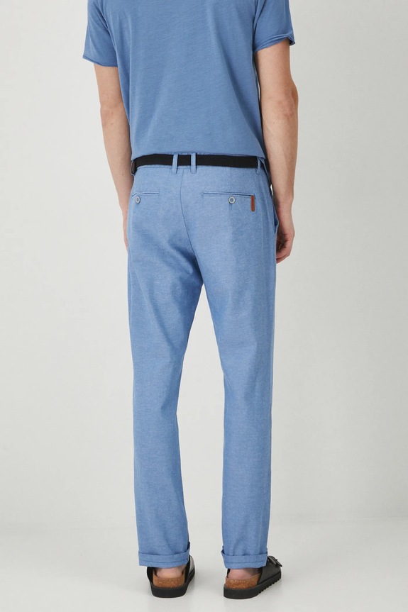 Odzież Spodnie z lnem męskie z paskiem melanżowe kolor niebieski RS25-SPM061 niebieski