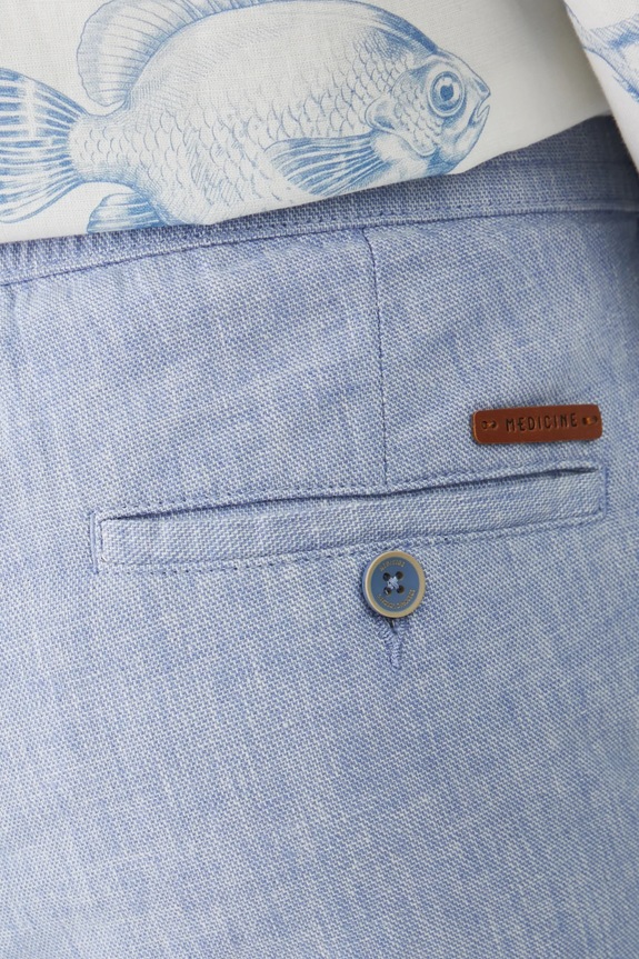 Spodnie z lnem męskie regular melanżowe kolor niebieski niebieski RS25-SPM071