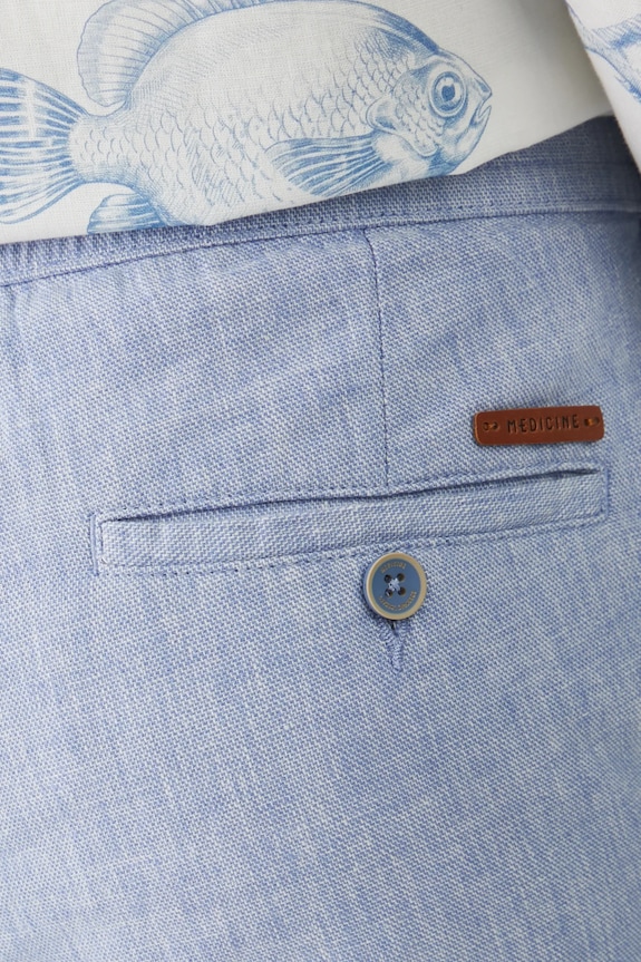 Spodnie z lnem męskie regular melanżowe kolor niebieski niebieski RS25-SPM071