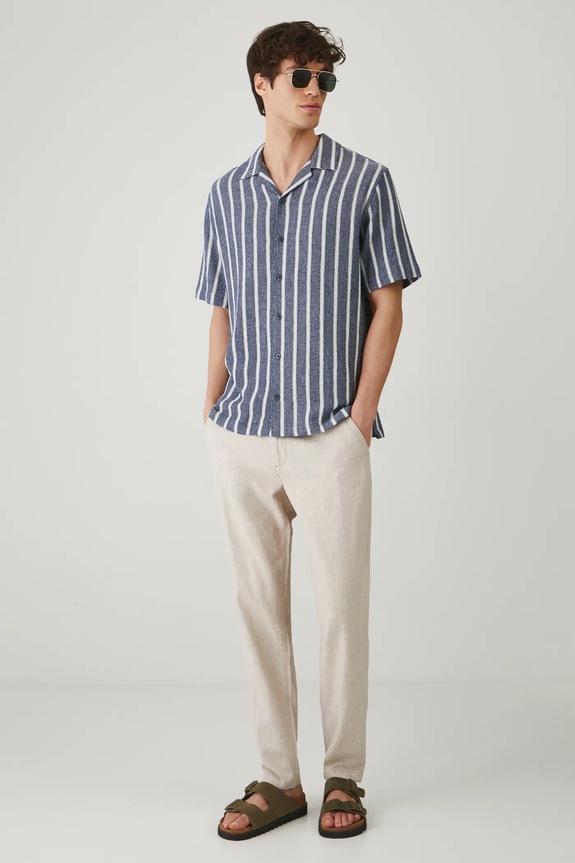 Spodnie z lnem męskie regular melanżowe kolor beżowy RS25-SPM071 beżowy RS25