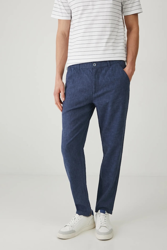 Spodnie z lnem męskie regular melanżowe kolor granatowy prosty granatowy RS25-SPM071