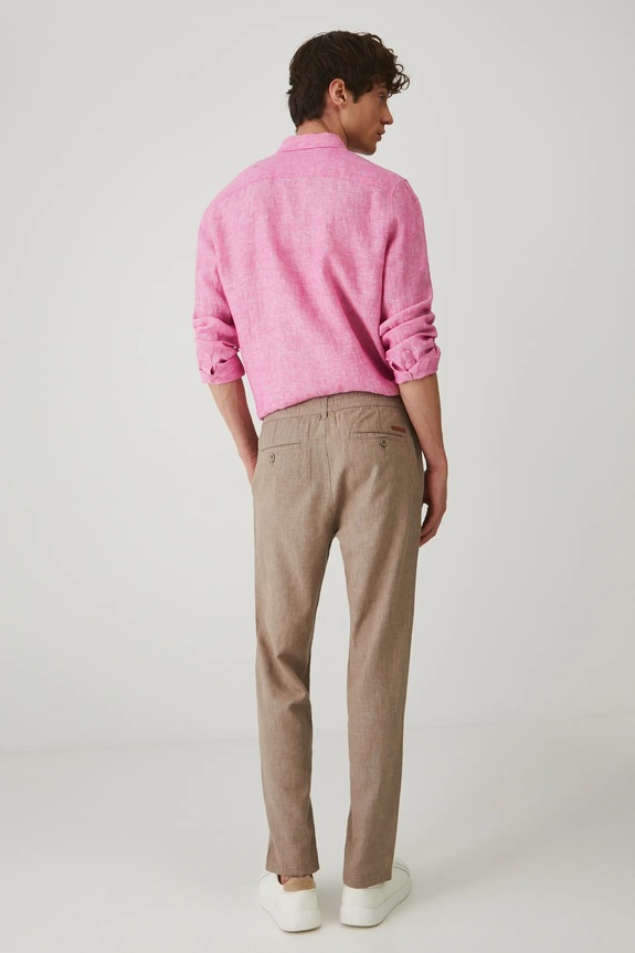 Odzież Spodnie z lnem męskie regular melanżowe kolor beżowy RS25-SPM071 beżowy