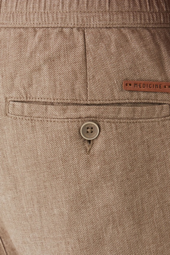 Spodnie z lnem męskie regular melanżowe kolor beżowy beżowy RS25-SPM071