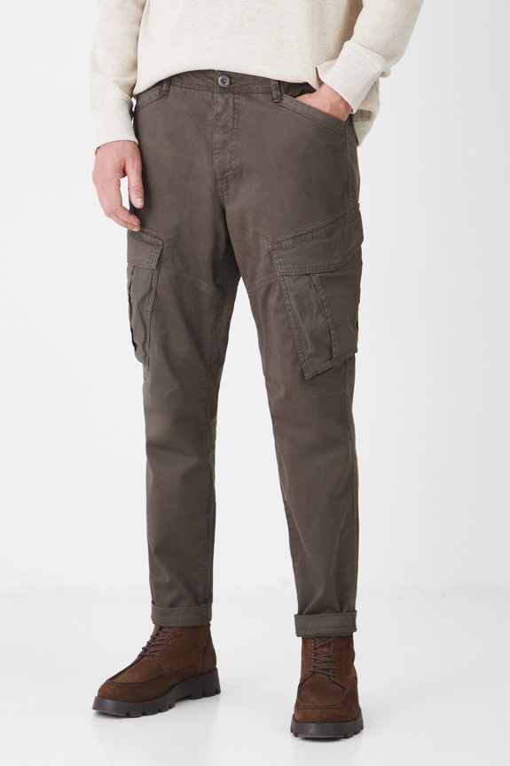 Spodnie bawełniane męskie tapered z elastanem i kieszeniami cargo kolor zielony tkanina zielony RS25.SPM100