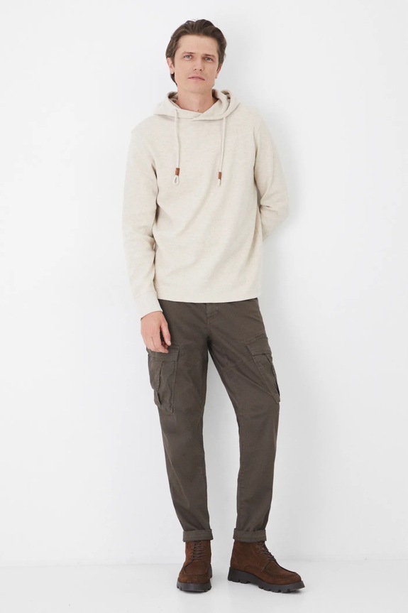 Spodnie bawełniane męskie tapered z elastanem i kieszeniami cargo kolor zielony RS25.SPM100 zielony RS25