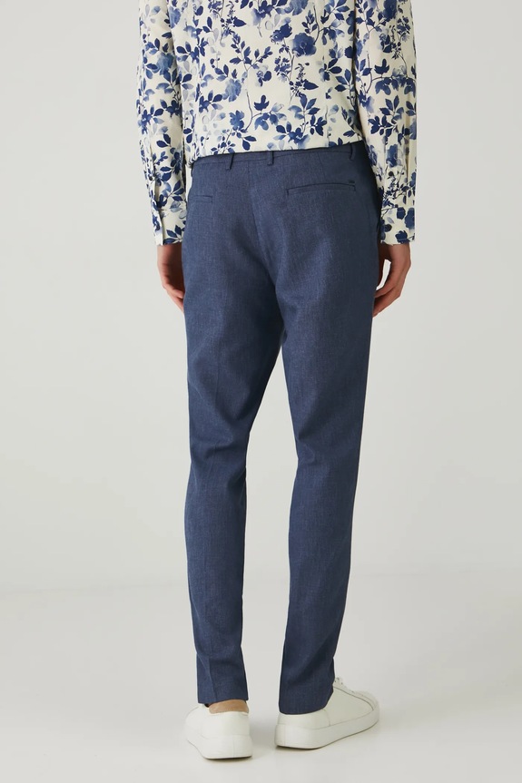 Odzież Spodnie z domieszką lnu męskie slim melanżowe kolor granatowy RS25-SPM703 granatowy
