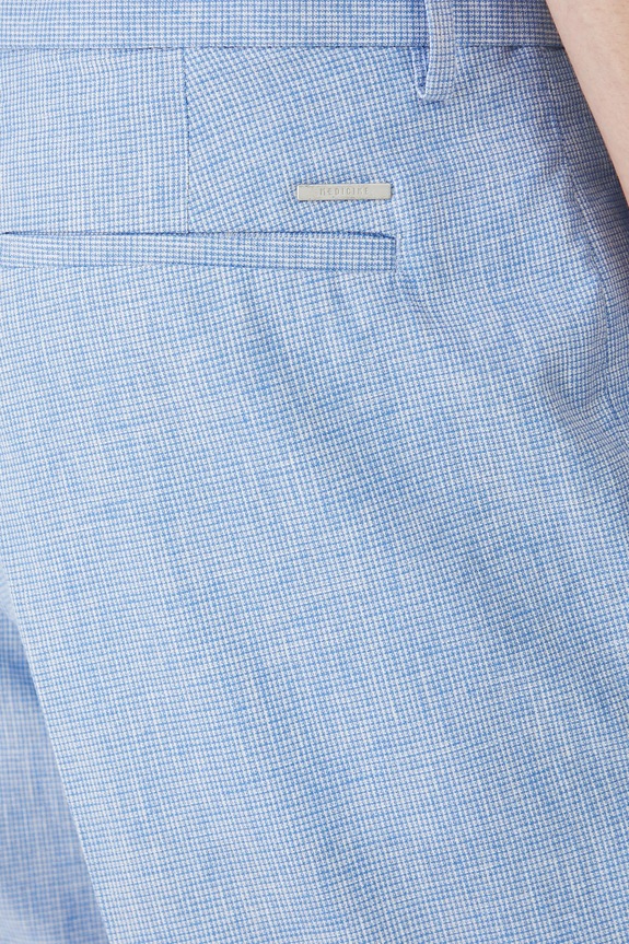 Spodnie z domieszką lnu męskie slim z drobnym wzorem kolor niebieski niebieski RS25-SPM821