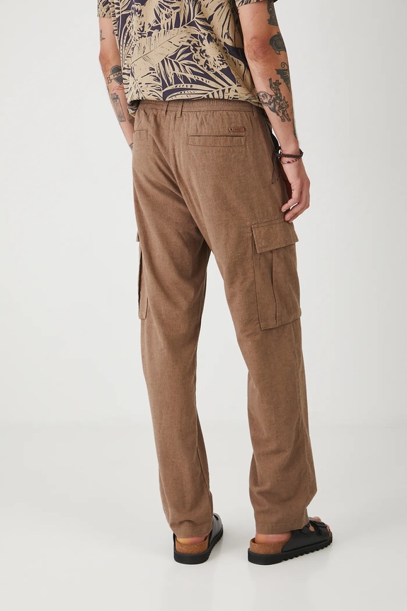 Odzież Spodnie z lnem męskie z kieszeniami cargo kolor brązowy RS25-SPMA06 brązowy